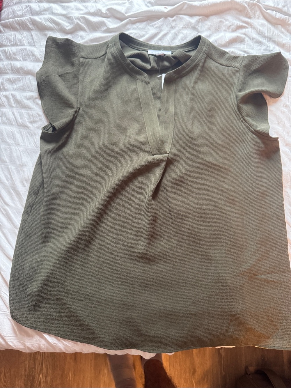 Calvin Klein Olive Green Flutter Sleeve V-Neck Blouse